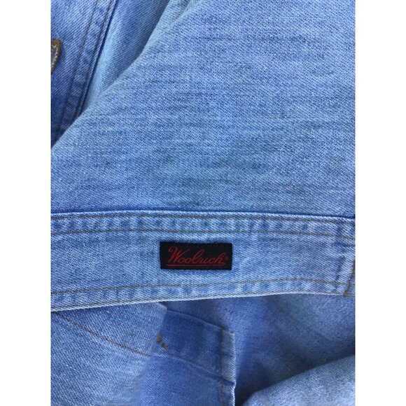 Woolrich Mens Denim Button-Up Shirt With Logo Embroidered On Chest & Beige Colla - Picture 8 of 9